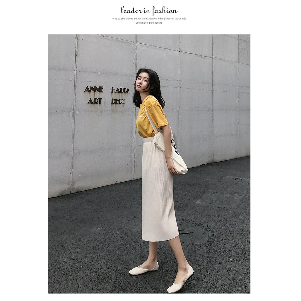 CHÂN VÁY NỮ DÀI XẺ LƯNG THUN CO DÃN PHONG CÁCH ULZZANG - WINDY SKIRT | BigBuy360 - bigbuy360.vn