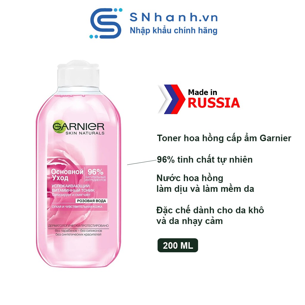 Toner hoa hồng cấp ẩm Garnier 96% tinh chất tự nhiên 200ml