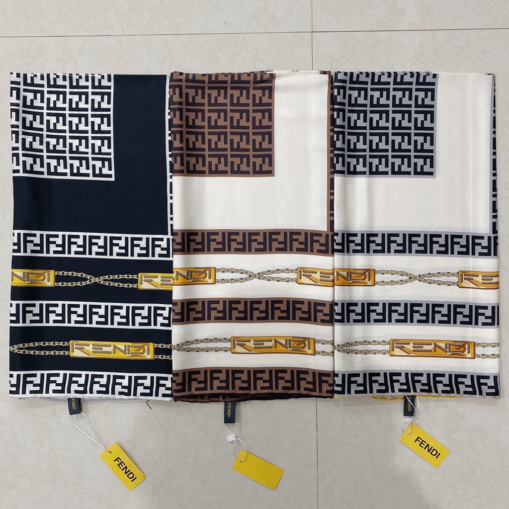 Khăn Choàng Cổ Vuông Bằng Lụa In Chữ FF Sang Trọng Cho Nữ