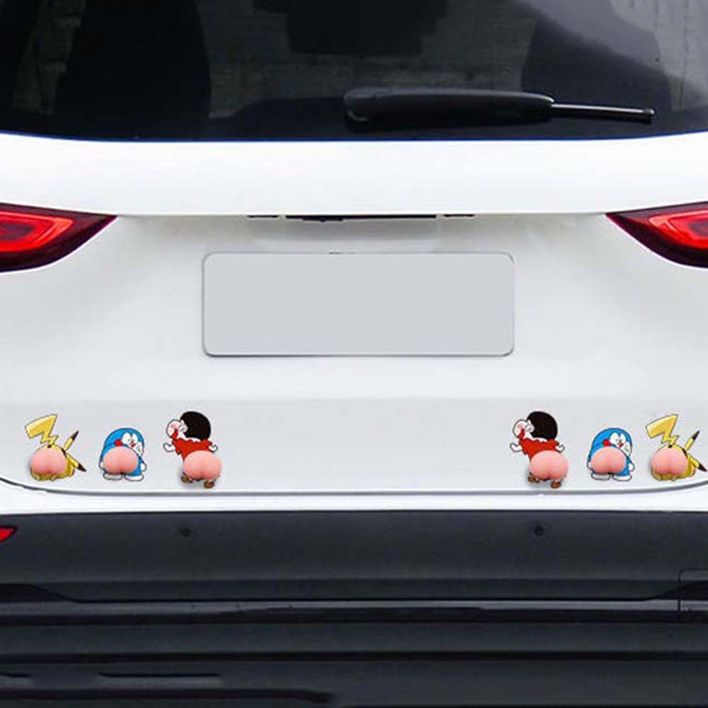 Miếng dán trang trí cửa xe hơi bằng gel silica hình hoạt hình 3D chống va chạm vui nhộn