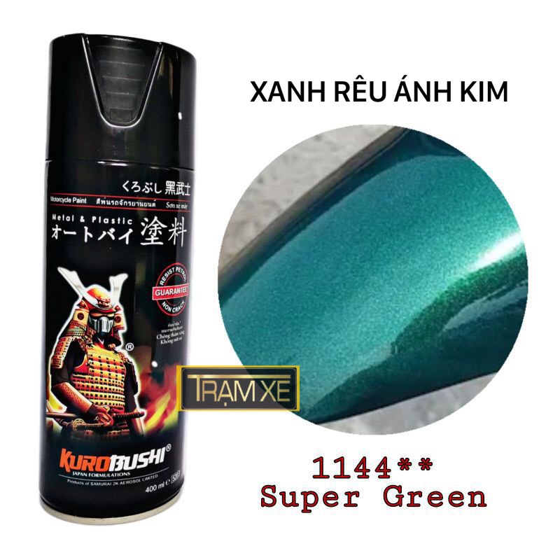 Chai sơn xịt Samurai màu xanh rêu 1144 (xanh nhớt) ánh kim 400ml chuyên sơn xe máy ô tô