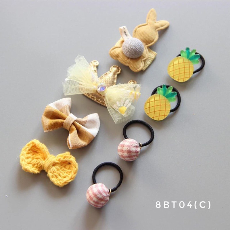 Set 4 chun buộc tóc + 4 kẹp tóc cho bé 8BT04