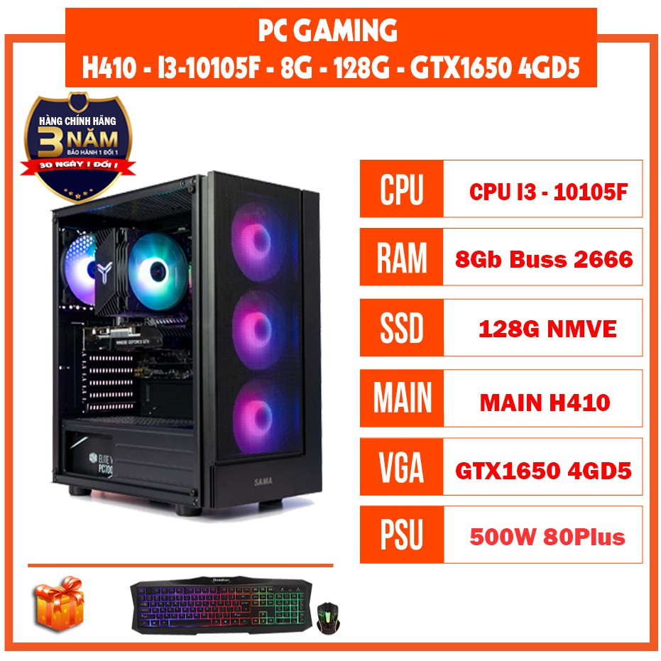 PC i3 10105F/H410/8GB RAM/128GB SSD/GTX1650 4GD5/500W
