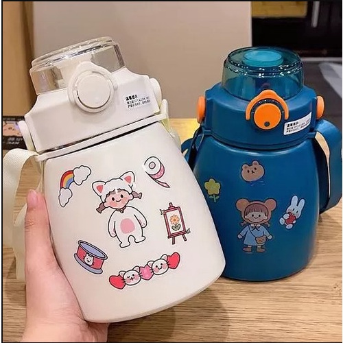 Bình nước bình giữ nhiệt 800ml, bình giữ nhiệt cute có ống hút, inox 304 không rỉ an toàn