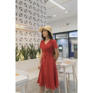 Đầm maxi đỏ chấm bi