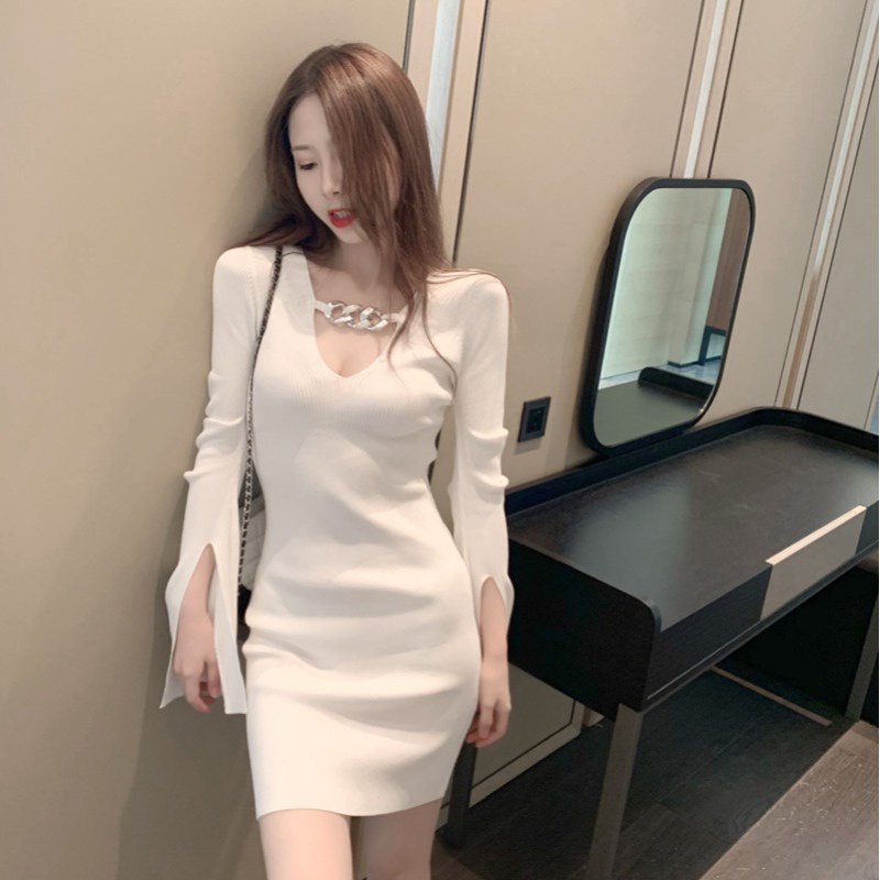 IELGY  Đầm Cổ Chữ V Dáng Ôm Hợp Thời Trang Cho Nữ