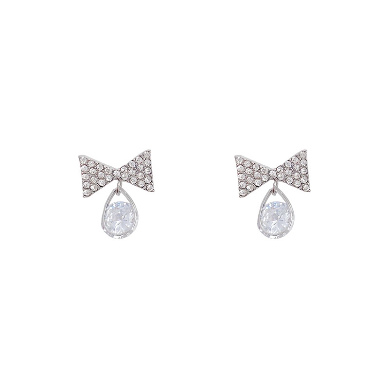 Khuyên Tai Nơ Đính Đá Zircon Siêu Lấp Lánh Thời Trang Sang Trọng Phong Cách Hàn Quốc Dành Cho Bạn Nữ