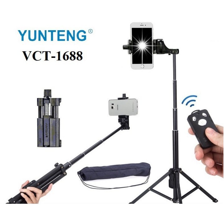 Chân Giá Đỡ Điện Thoại, Máy Ảnh Tripod Yunteng 1688 Kèm Remote Cao Cấp