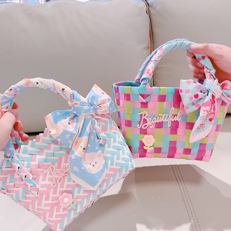 Túi Xách Vuông Cầm Tay Phong Cách Hàn Quốc Có Nơ Dễ Thương Thích Hợp Đi Du Lịch Đi Chơi Đựng Mỹ Phẩm