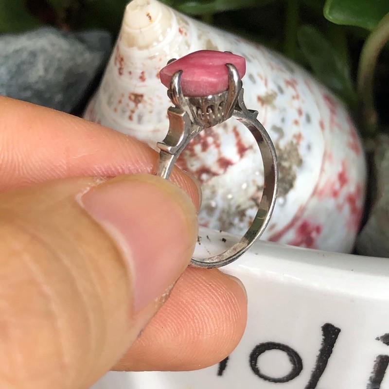 Nhẫn si Nuvinsaigon💓Freeship💓Nhẫn đá đào hoa Rhodochrosite si nhật