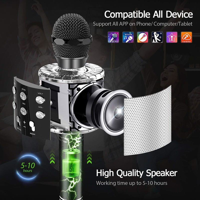 K9 Mic Hát Karaoke Bluetooth Không Dây Kèm loa Âm vang Ấm mic hát karaoke cầm tay mini micro [NBK9]