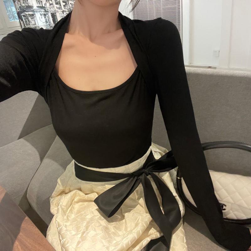 Set áo tay dài và chân váy lưng cao thời trang thu đông dành cho nữ