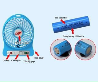 QUẠT 3 tốc độ pin sac co đèn pin