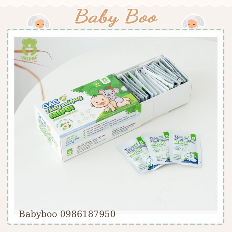 Gạc răng miệng Mipbi hộp 30 gói Rơ lưỡi Mipbi an toàn tiện lợi cho trẻ sơ sinh [ babyboo]