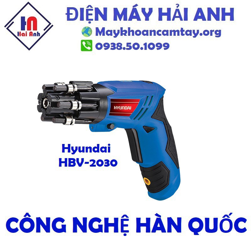 Máy bắt vít chạy pin Hyundai HBV-2030 chính hãng, động cơ bền bỉ, nhiều loại vít đi kèm tiện dụng . BH 6 tháng