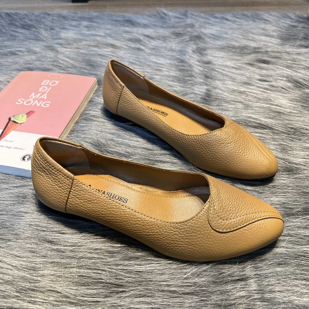 Giày đế bệt nữ LUNASHOES 1103 da bò mềm mũi tròn êm chân đế tpr chống trơn bảo hành 2 năm dễ phối đồ