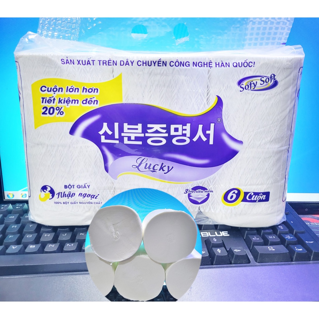 Giấy Vệ Sinh Lucky Hàn Quốc 6 Cuộn Không Lõi - Pampo 6 Cuộn