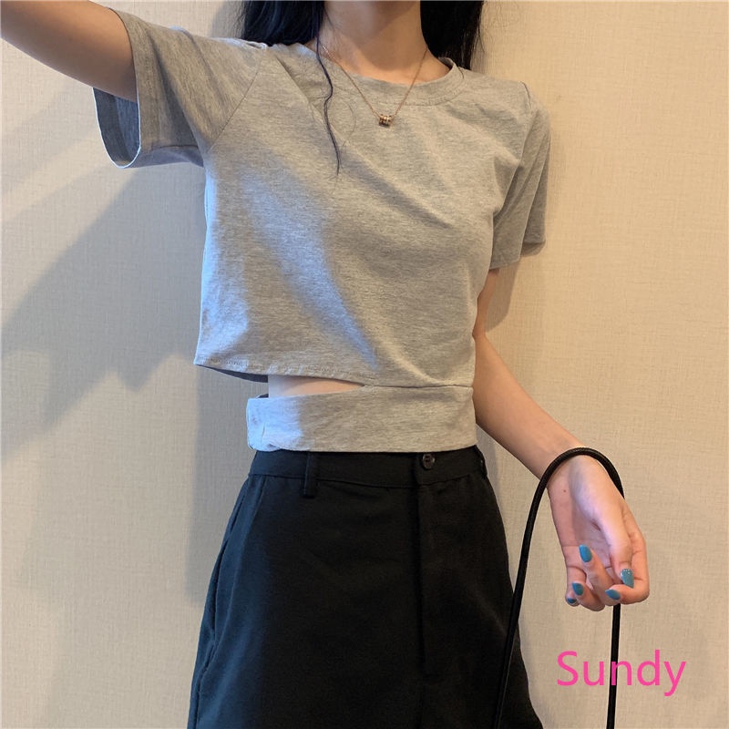 Áo Thun Cổ Tròn Xẻ Tà Màu Trơn Plus Size Cho Nữ