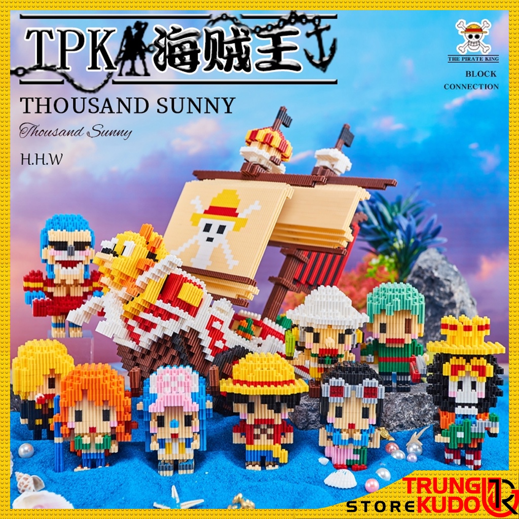Mô hình One Piece Luffy Zoro Sanji Nami Robin Chopper ACE Usopp dạng đồ chơi xếp hình làm quà tặng, đồ decor