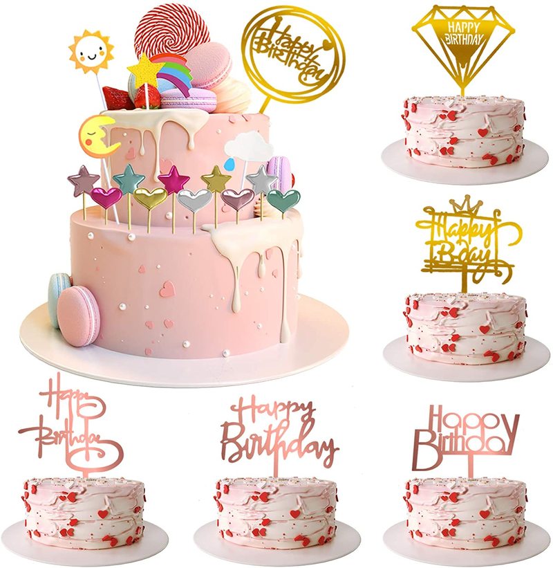 Que Cắm Trang Trí Bánh Kem Bằng Acrylic Hai Mặt 15 Kiểu