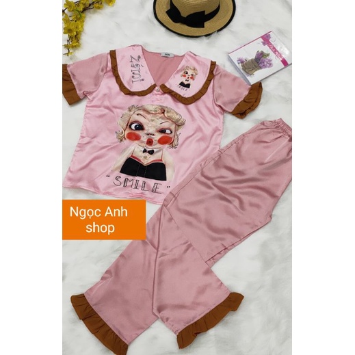 Bộ satin tiểu thư tay ngắn quần dài