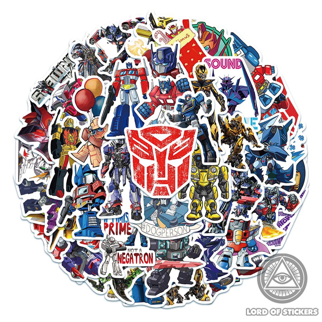 Set 50 Miếng Dán Hình Transformers Sticker Phim Hoạt Hình Chống Thấm Nước Trang Trí Mũ Bảo Hiểm, Ván Trượt, Laptop, Sổ
