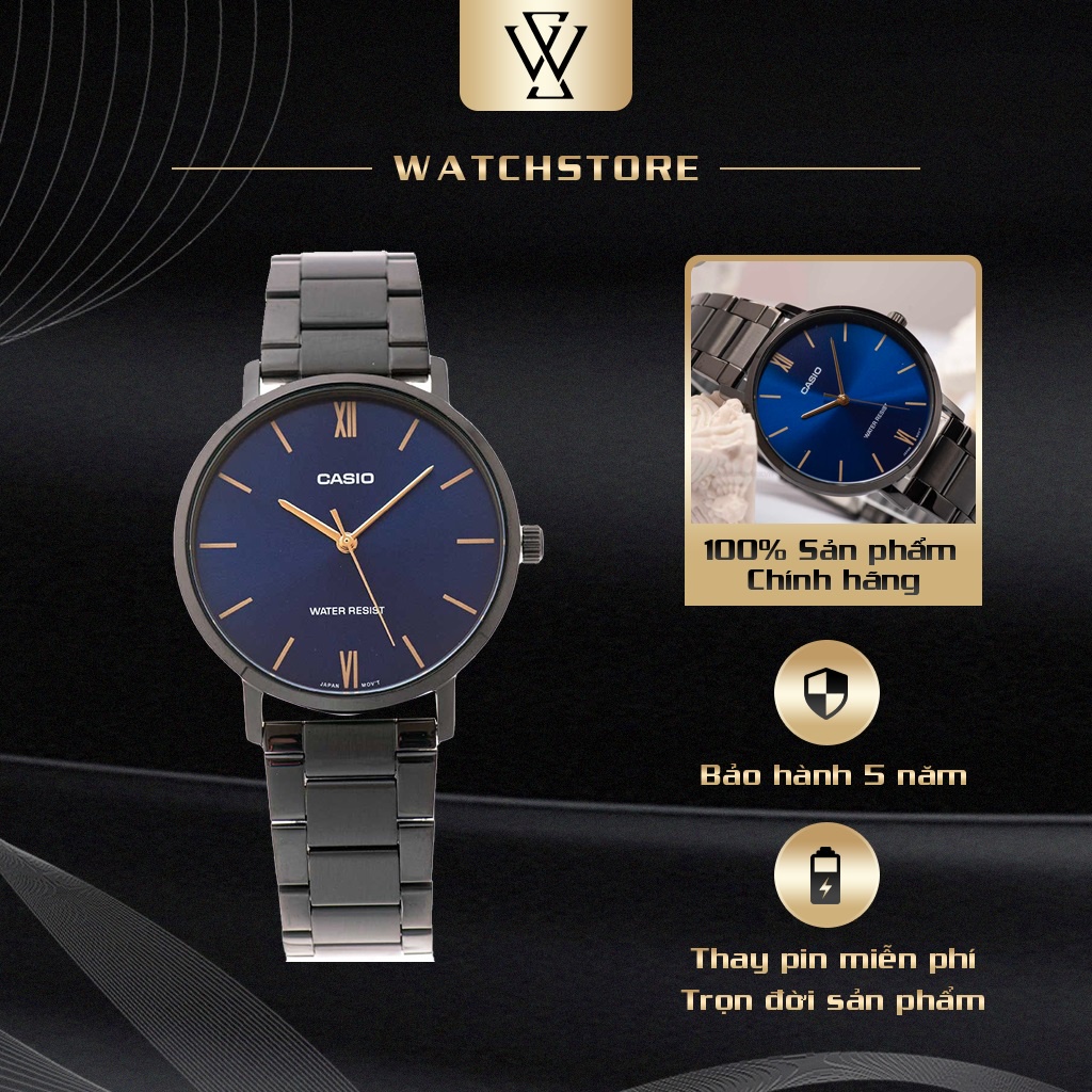 Đồng Hồ Quartz Nam Casio WATCHSTORE MTP-VT01B-2BUDF Thiết Kế Kính Khoáng 40mm, Dây Kim Loại, Vỏ Thép Không Gỉ