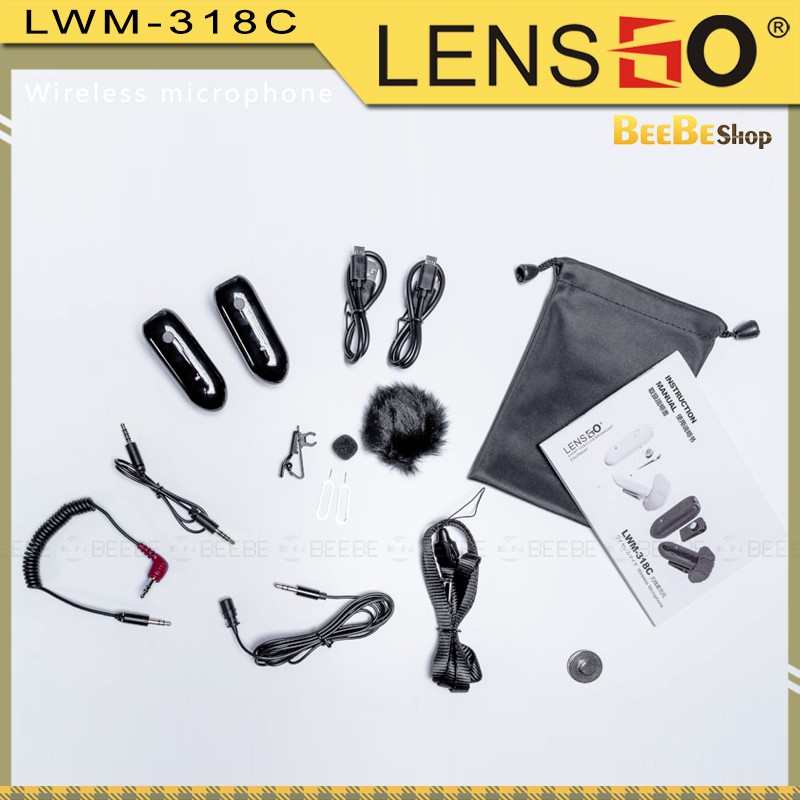 LENSGO LWM 318C - Micro Không Dây Thu Âm Cho Điện Thoại, Máy Ảnh Cho Vlogger, Phỏng Vấn (Sóng UHF)