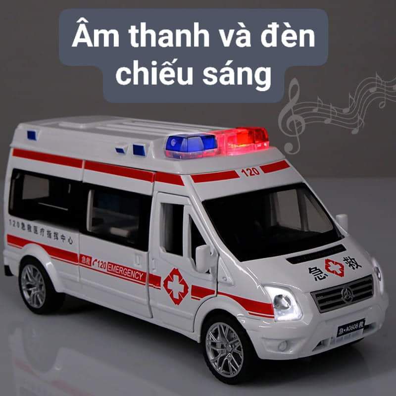 Mô hình xe cứu thương kim loại kèm băng ca 1:32