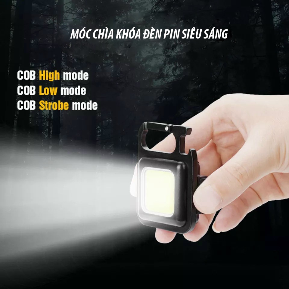 Đèn pin led  siêu sáng tích hợp móc khóa đa năng chống nước, sạc USB tiện dụng, Đèn Led mini cầm tay COB