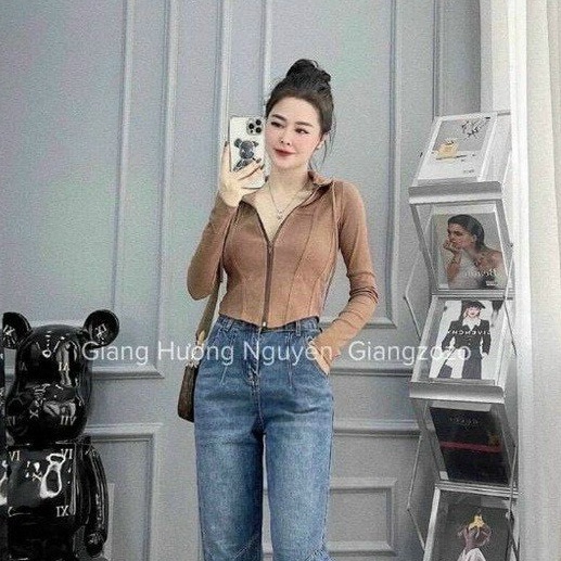 Áo kiểu có nón tay dài viền chỉ gân dây kéo giữa cực xinh , chất thun gân dày dặn ( ảnh thật ) | BigBuy360 - bigbuy360.vn