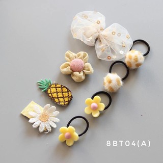 Set 4 chun buộc tóc + 4 kẹp tóc cho bé 8BT04