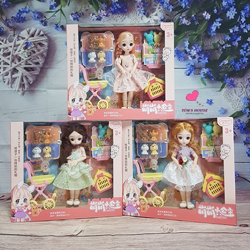 Búp Bê Công Chúa Có Khớp BJD Kèm Phụ Kiện Xe Đẩy Thú Cưng