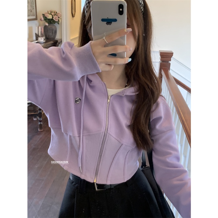 Áo Khoác Hoodie Len Tay Dài Có Khóa Kéo Phong Cách Hàn Quốc Cho Nữ
