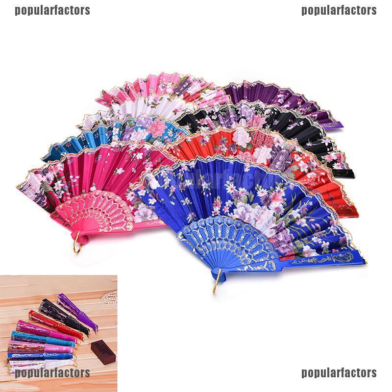 Quạt Lụa Cầm Tay Họa Tiết Ren Hoa Có Thể Gập Lại Cho Đám Cưới