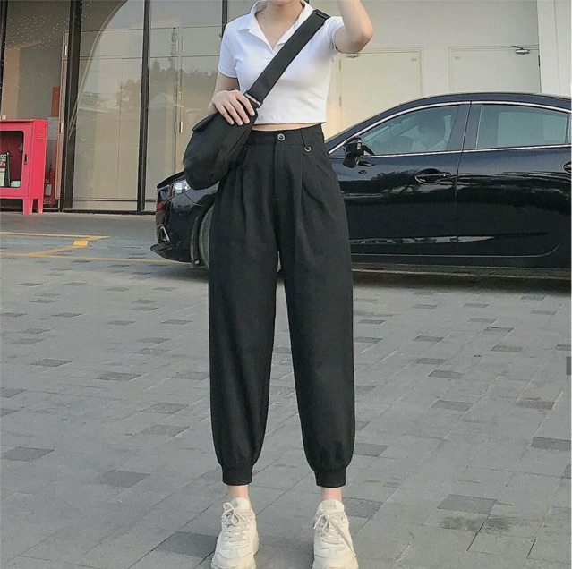 Áo thun croptop cổ bẻ trơn | BigBuy360 - bigbuy360.vn