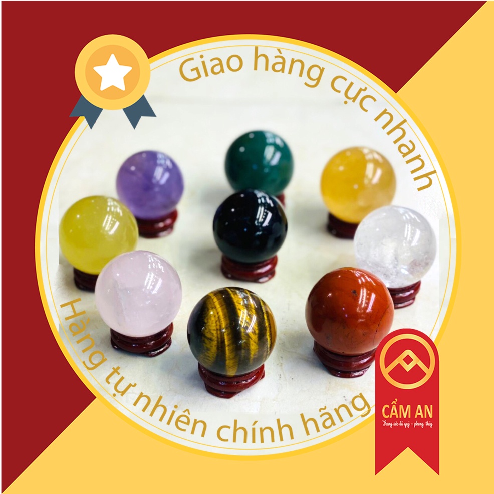 Quả Cầu Phong Thủy Mini Đá Tự Nhiên Đủ Màu Cho Cung Mệnh – Tặng Kèm Đế Gỗ mini - Cẩm An