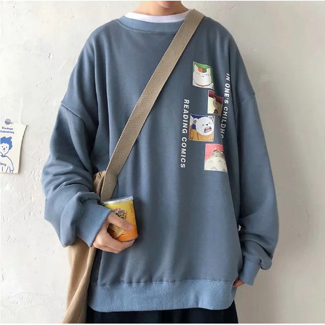 Áo hoodie tay dài cổ tròn họa tiết hoạt hình thời trang cá tính cho nam size M-5 XL 200kg