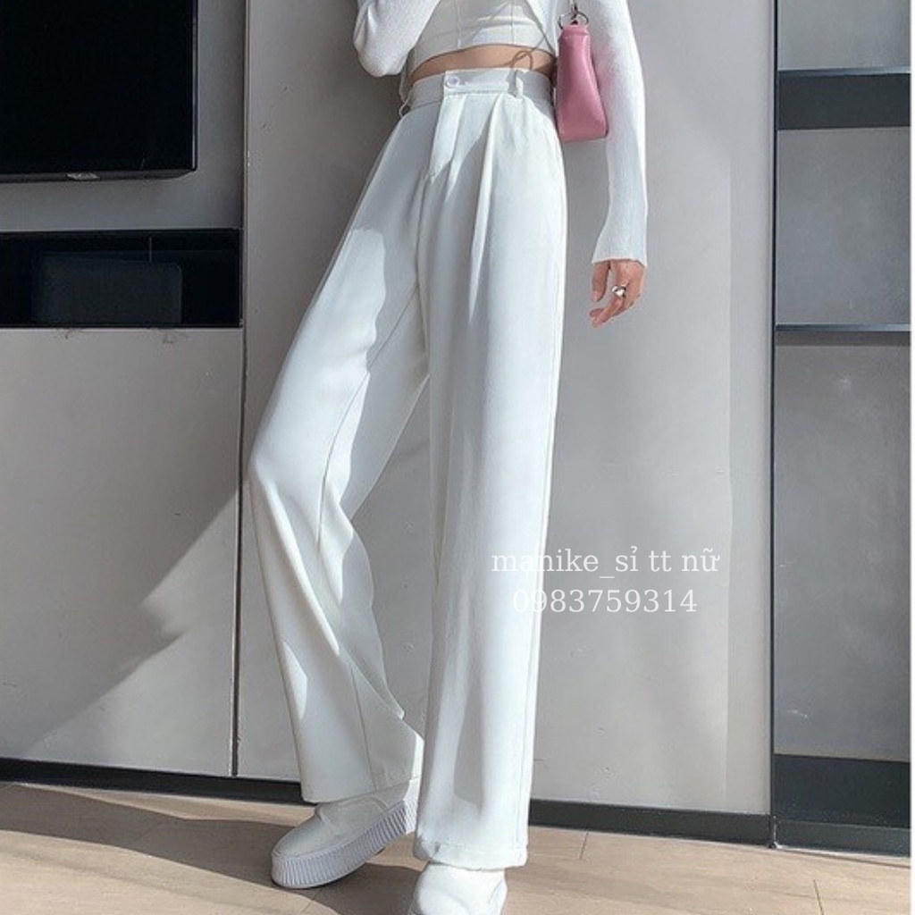 Quần Ống Suông 2 Khuy Chất Ruby Manike Ống Rộng Lưng Cao Phong Cách M499