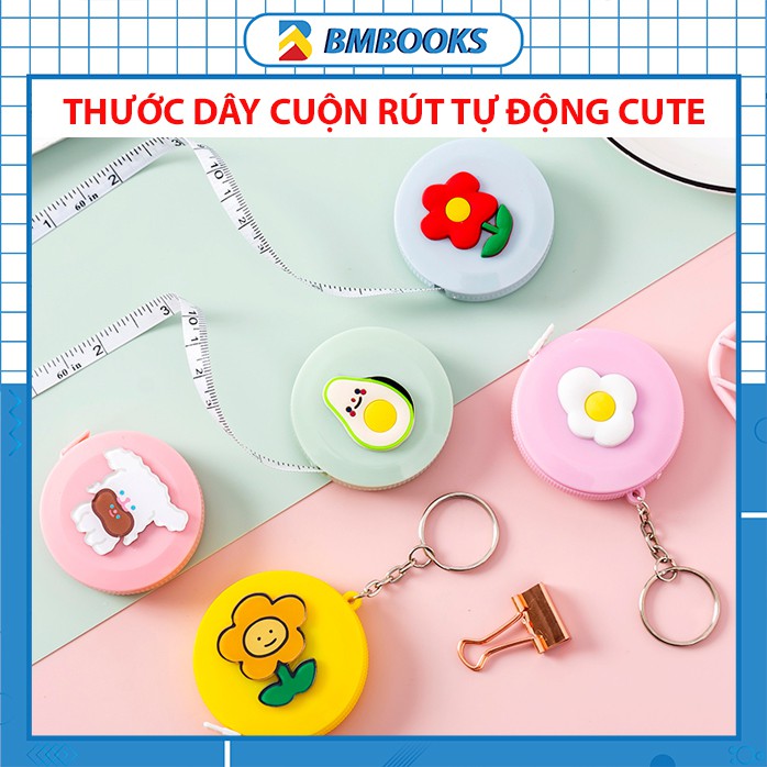 Thước dây cuộn mini rút tự động dáng tròn hình minh họa dễ thương nhỏ gọn tiện dụng BMBooks