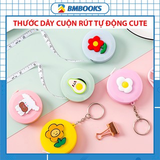 Thước dây cuộn mini rút tự động dáng tròn hình minh họa dễ thương nhỏ gọn tiện dụng BMBooks