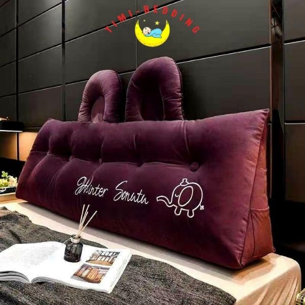 Gối tựa đầu giường đính khuy tai thỏ mềm mại, êm ái và làm giảm đau lưng, cột sống - Timibedding