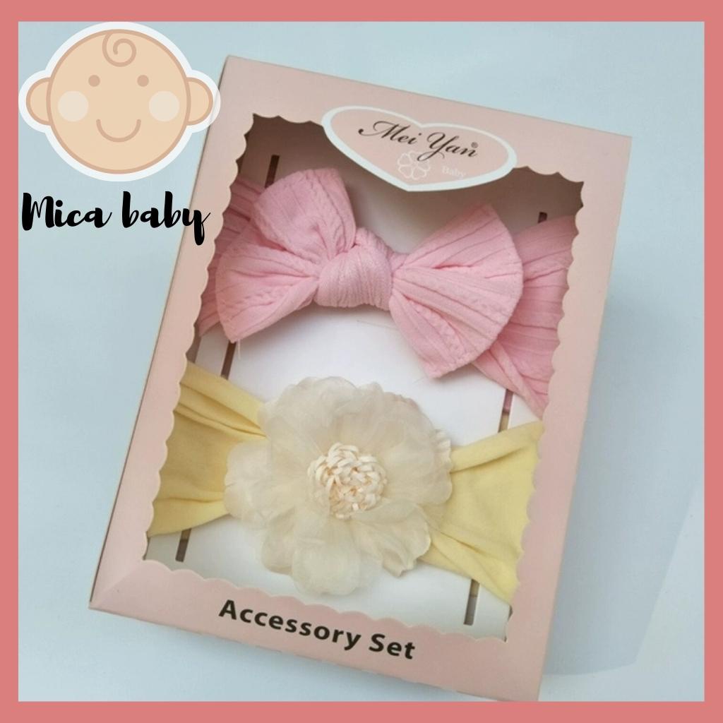 Set băng đô hoa voan kèm nơ gân đáng yêu có hộp đựng đáng yêu cho bé gái BD40 Mica Baby