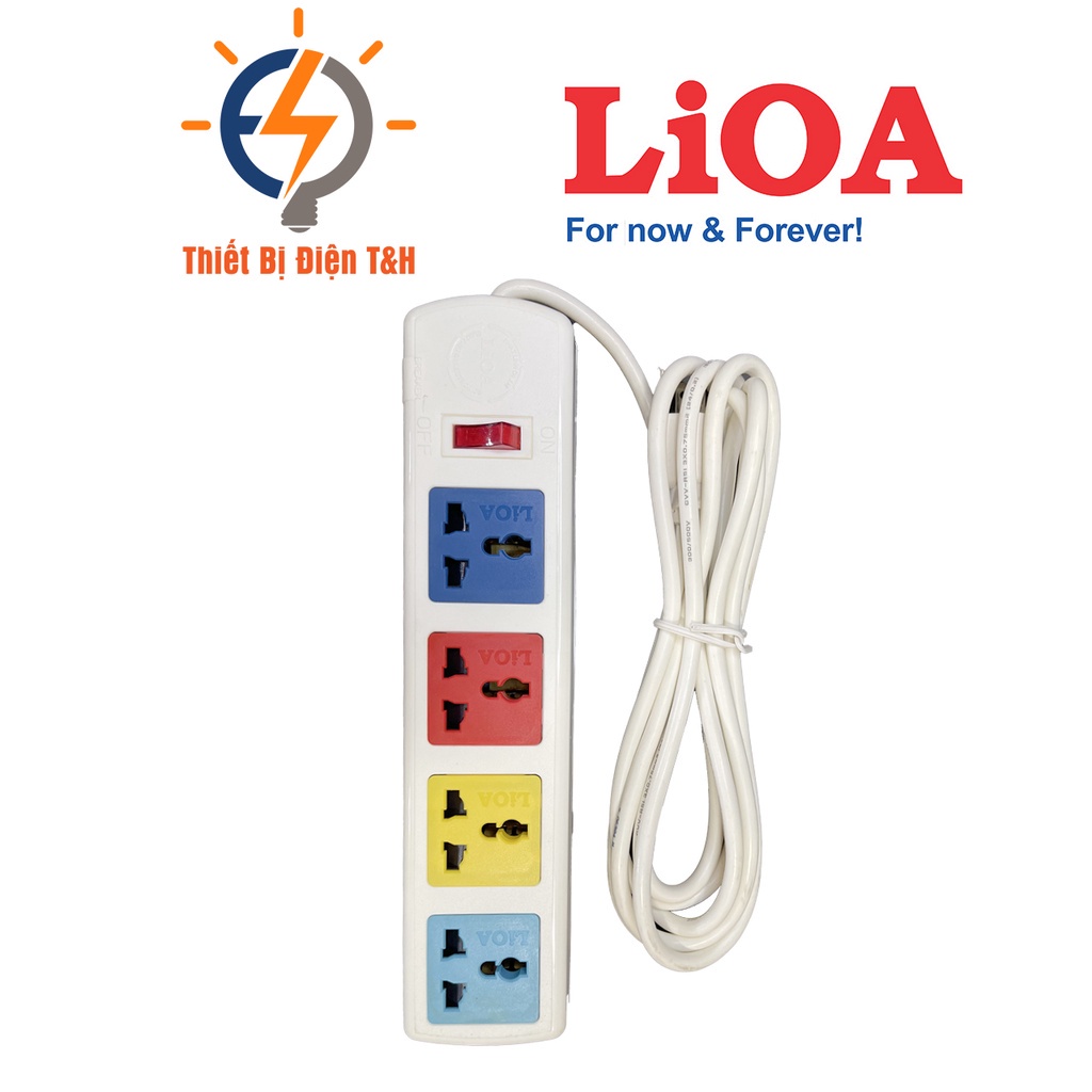 Ổ cắm điện đa năng LIOA, 2200W, 4 ổ cắm, 1 công tắc, dây dài 3M, 5M, 4D32WN - 4D52WN - Thiết Bị Điện T&amp;H