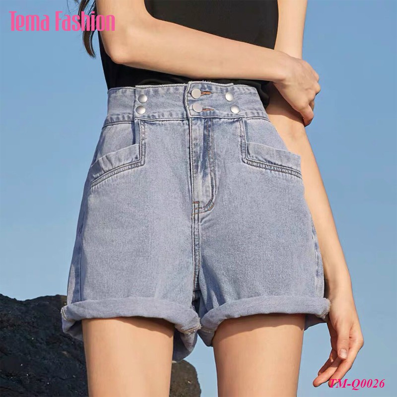 [Mã WASTMAY giảm 15% tối đa 30K đơn 150K] Quần short jean nữ TEMA - Quần đùi nữ jean dày gấu xắn cạp cao siêu đẹp