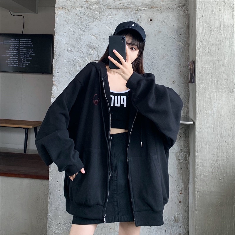 Áo khoác hoodie zip chất nỉ bông 2 lớp in hình sóng biển