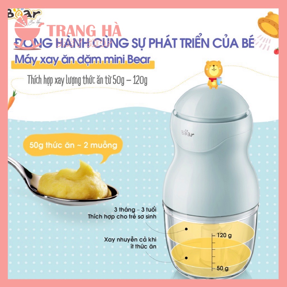 (BẢN QUỐC TẾ) Máy Xay Đồ Ăn Dăm Đa Năng Bear Cầm Tay Tiện Lợi Thiết Kế 3 Lưỡi Dao Sắc Bén, Cối Thuỷ Tinh 0.3l - B03V2