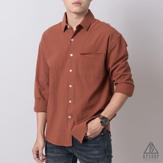 Áo sơ mi D2shop, áo sơ mi nam dài tay vải linen túi xếp, màu cam đất