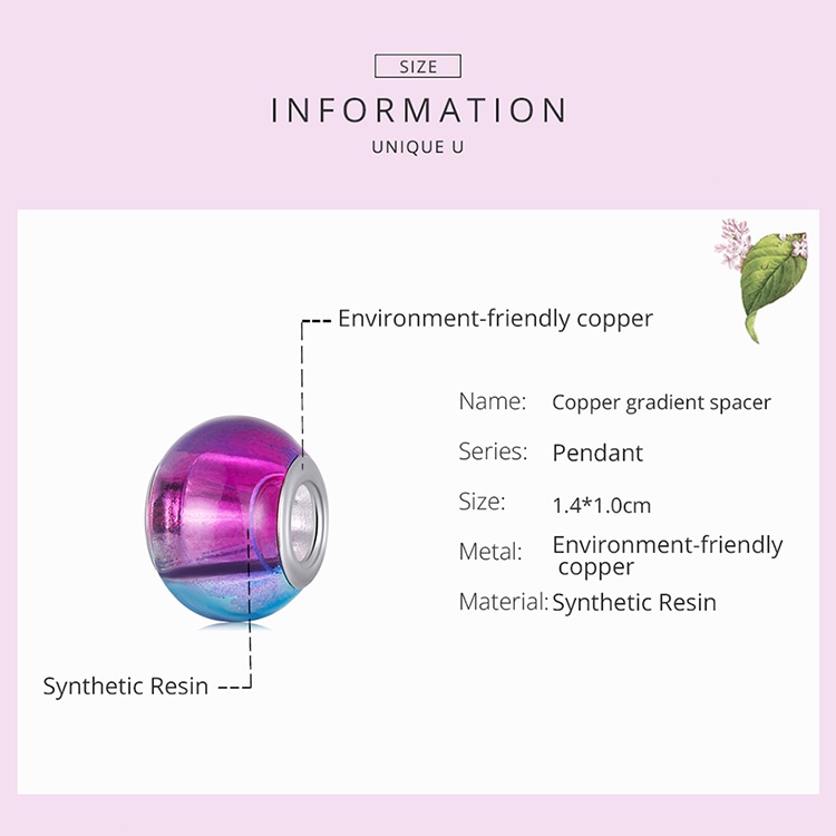 Hạt phụ kiện xỏ vòng BAMOER YIC024 họa tiết màu gradient vũ trụ