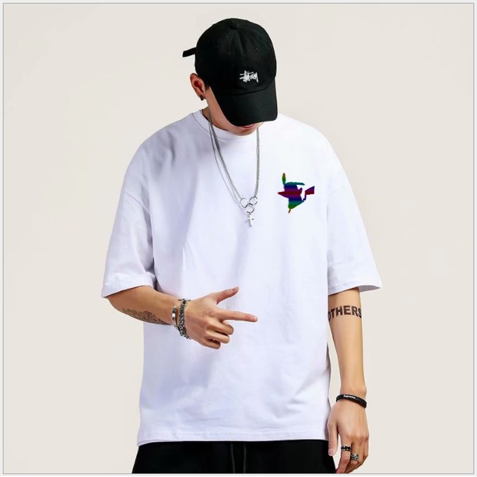 Áo Thun Form Rộng Unisex Nam Nữ Tay Lỡ PIKA STAR Áo Phông StreetWear Cotton Oversize Giá Rẻ In Hình Phản Quang